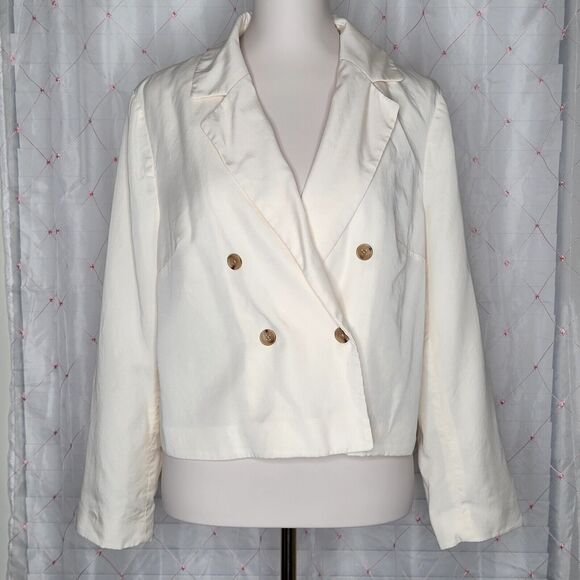 Banana Republic Cream Cropped Blazer Workcore Careercore Job Corporate Size 14 - Picture 2 of 8